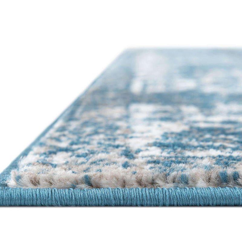 Blue Rectangular Reversible Stain-Resistant Synthetic Area Rug