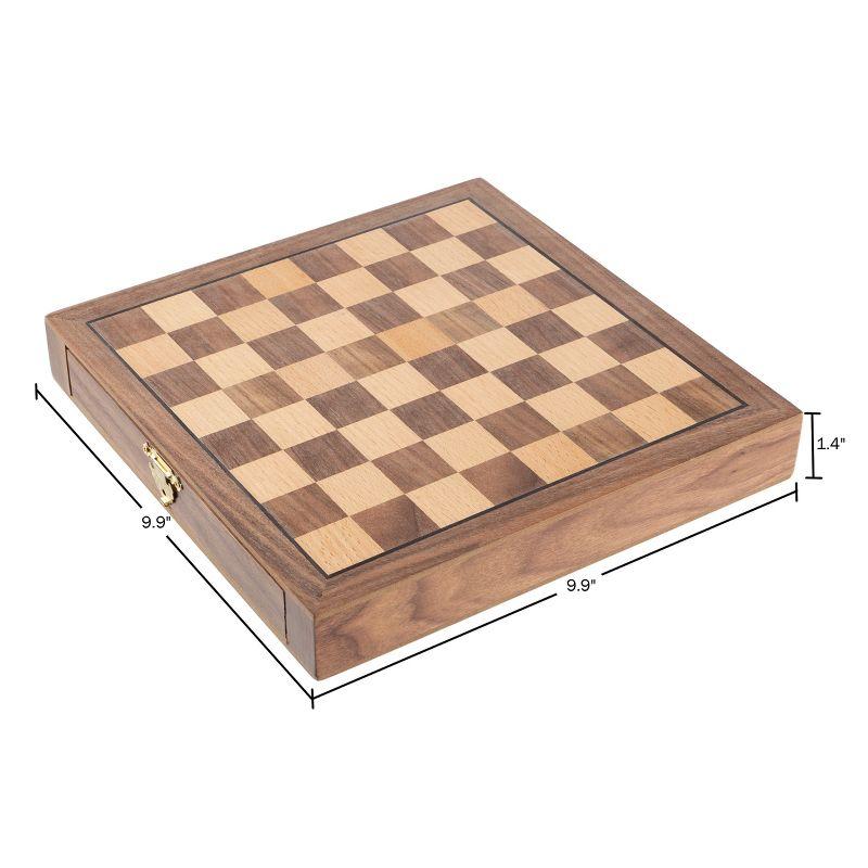 Toy Time Inlaid Walnut Style Magnetized Wood Chess Cabinet With Hand-Carved Staunton Wood Chessmen