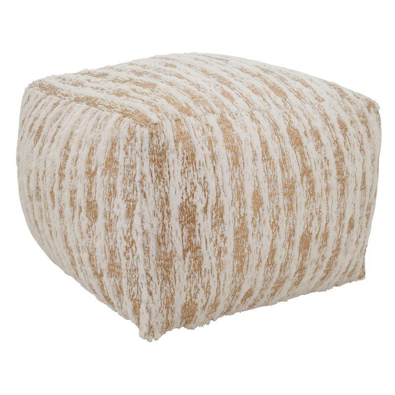 Saro Lifestyle Floor Pouf With Foil Print Faux Fur Design