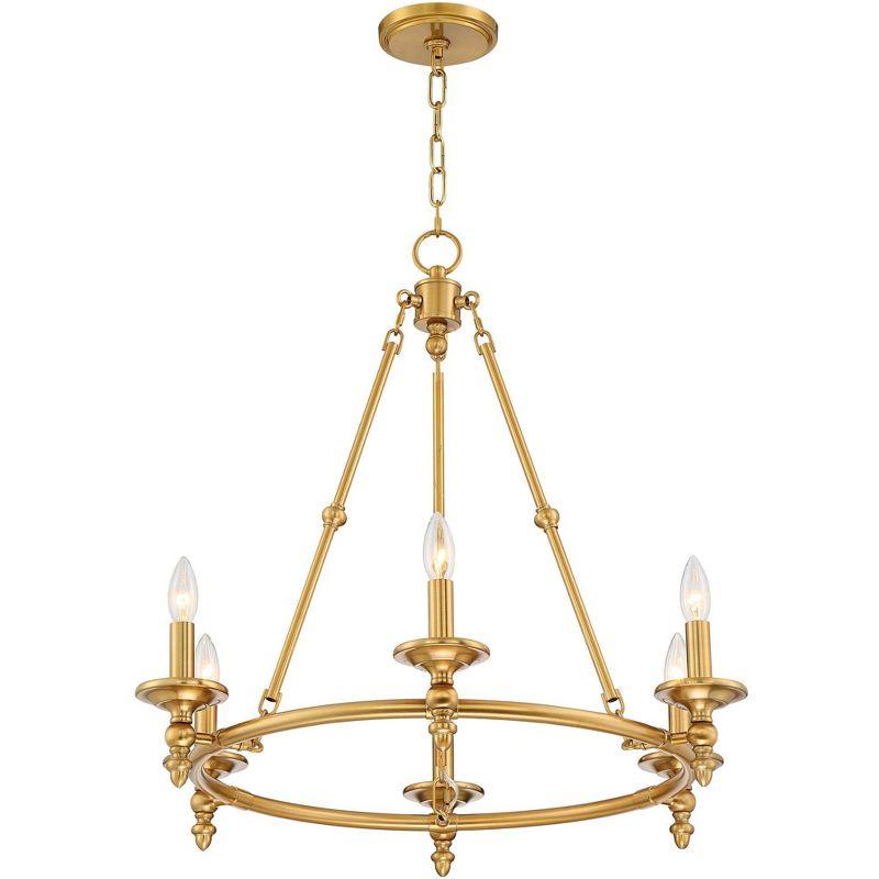 Stiffel Warm Antique Brass Wagon Wheel Chandelier 28" Wide Farmhouse Rustic 6-Light Fixture for Dining Room Living House Foyer Kitchen Island Entryway