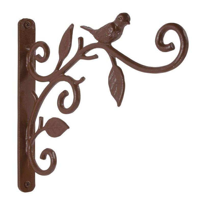 Panacea Bronze Iron Bird and Leaf 9 in. Wall Plant Hanger