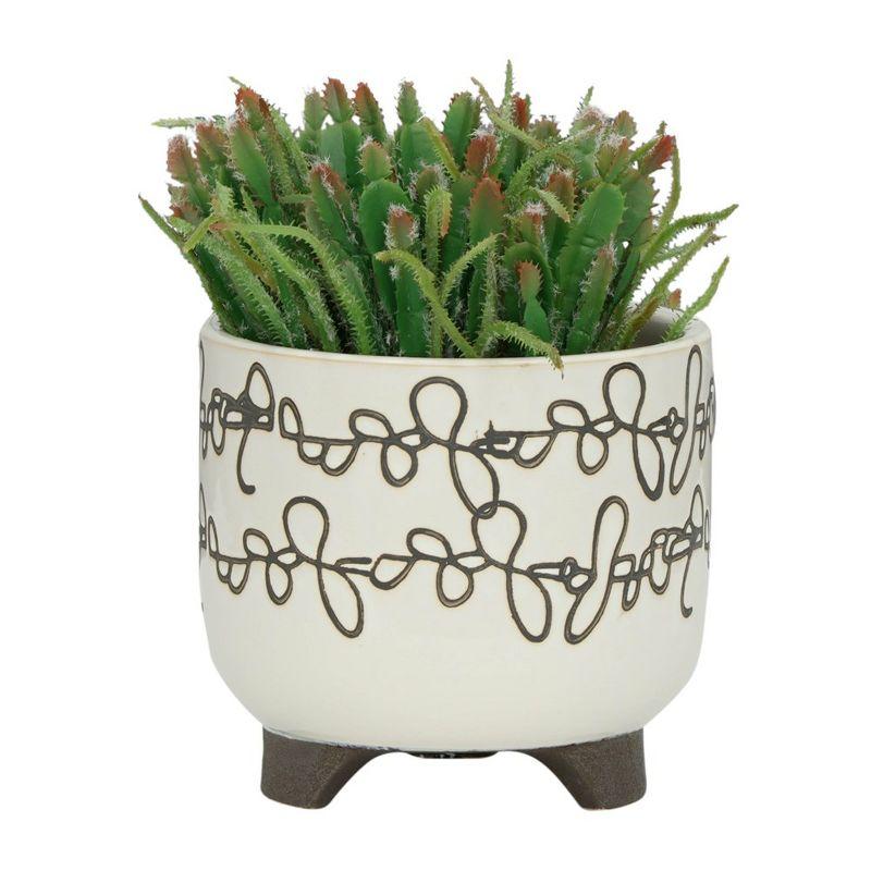 Sagebrook Home Set of Two 6"H/8"H Ivory and Brown Ceramic Abstract Scribble Line Design Footed Planters