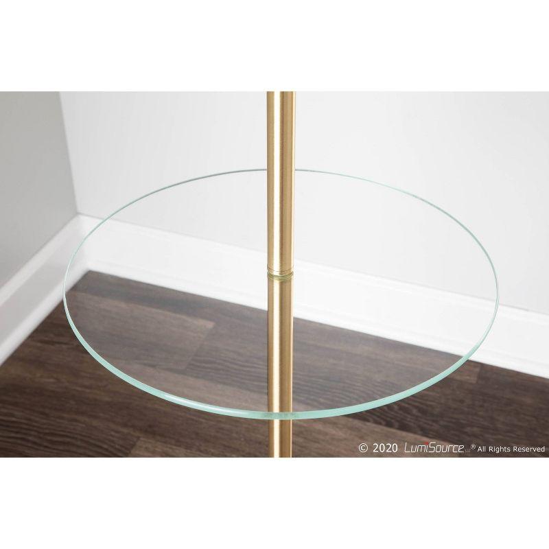 LumiSource Chloe Contemporary Shelf Floor Lamp with Marble Base Shelf and Linen Shade White (Includes LED Light Bulb) : Gold Neck, Round Glass Table