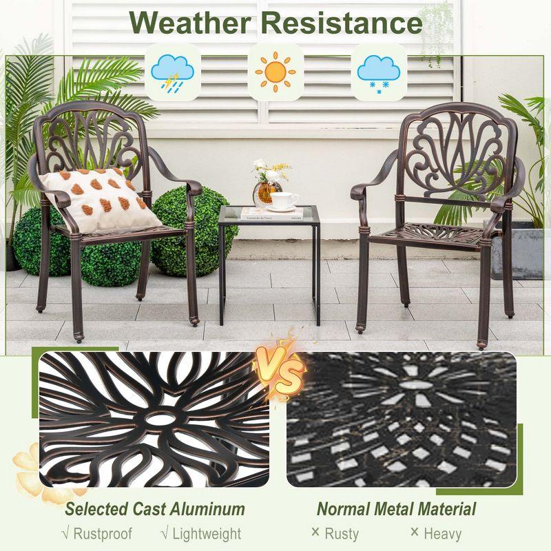 Costway 4 PCS Patio Cast Aluminum Dining Chairs Armrests Outdoor Stackable Brown/White