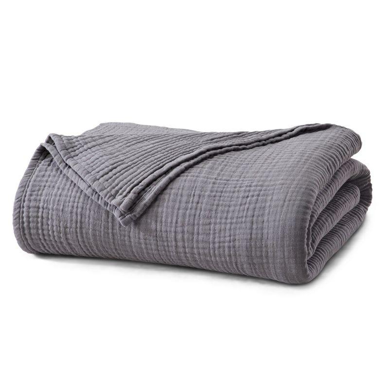 Full Charcoal Cotton Muslin Reversible Bed Blanket