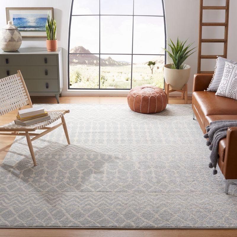 Ivory and Light Grey Square Synthetic Area Rug