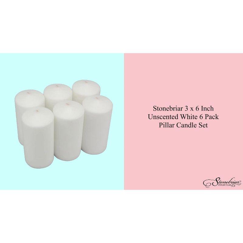 6pk 3" x 3" Pillar Candles White - Stonebriar Collection: Smokeless, Machine-Poured, 18hr Burn Time
