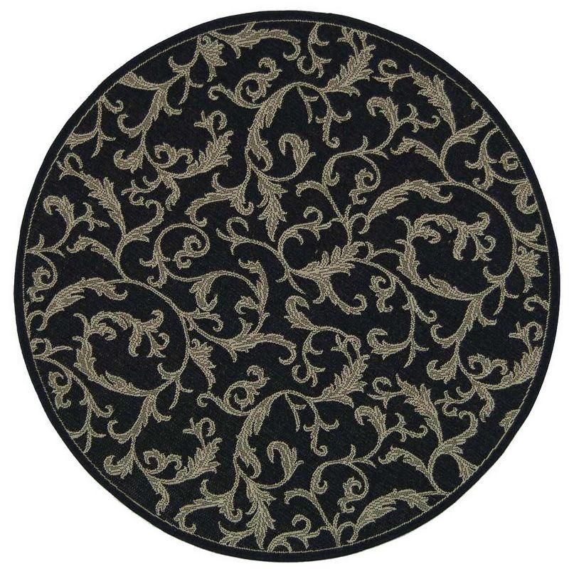 Elegant Courtyard 6'7" Round Black Synthetic Indoor/Outdoor Rug