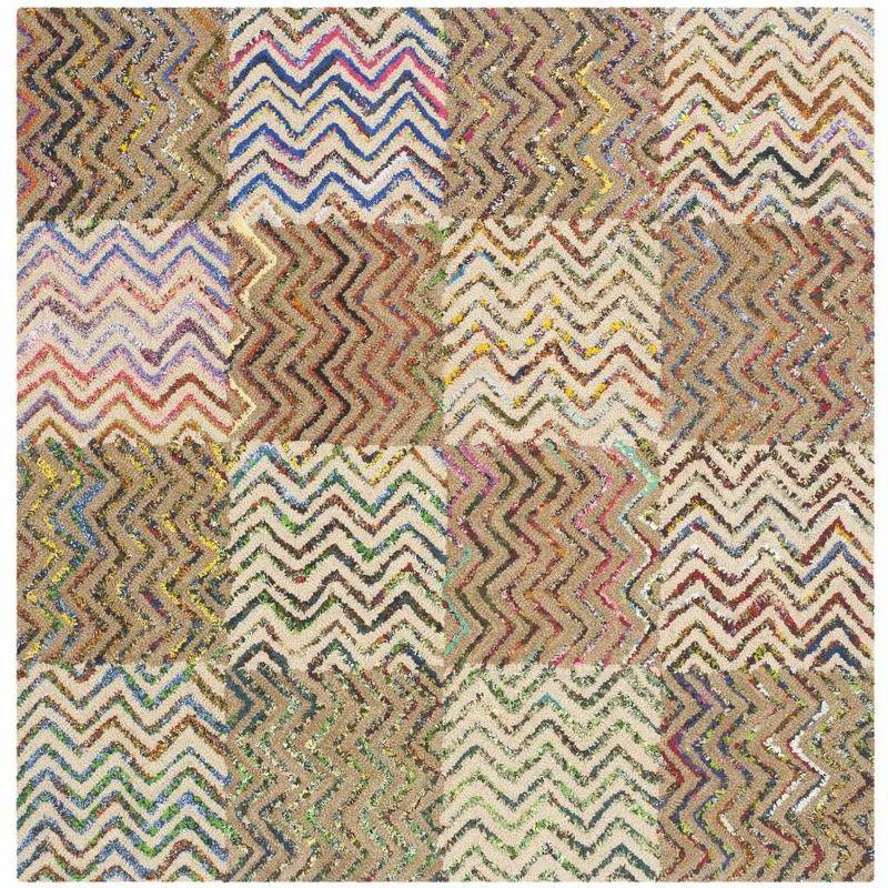 Multicolor Hand-Tufted Wool and Synthetic Square Rug, 4' x 4'