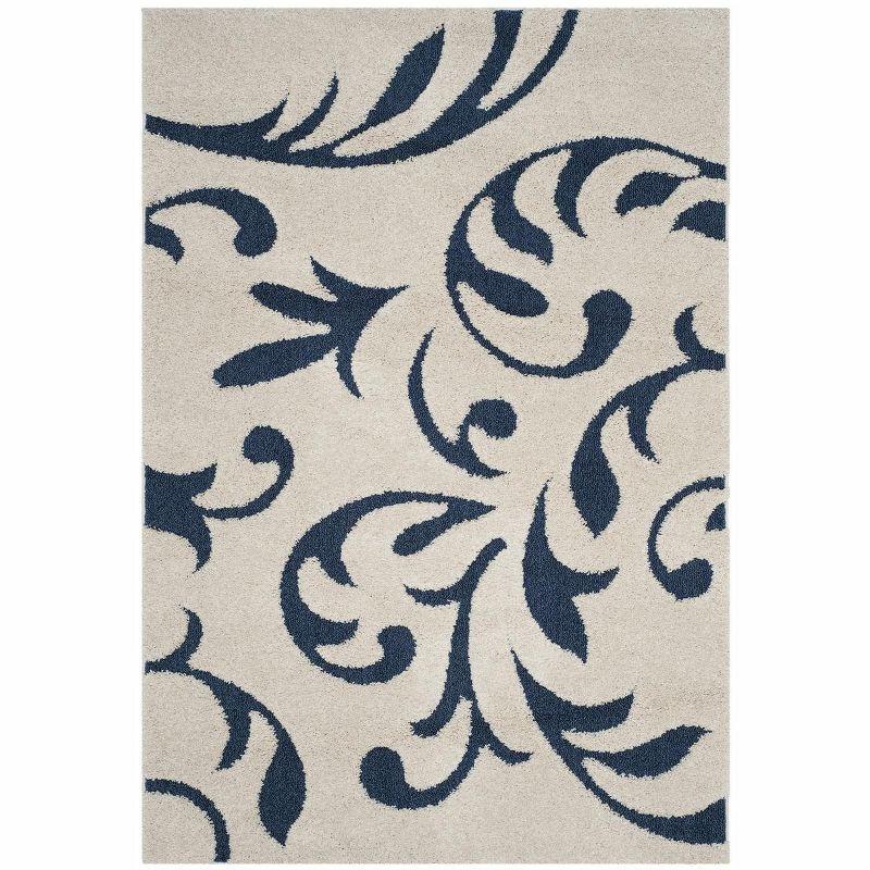 Lively Floral Blue & Cream Hand-Knotted Shag Rug