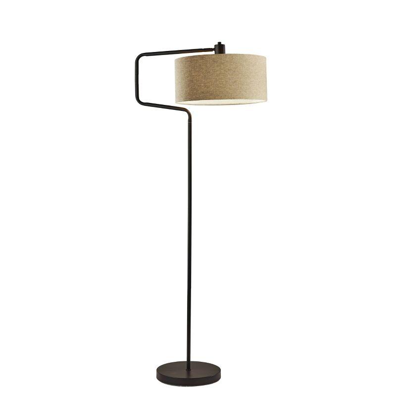 Antique Bronze Mid-Century Modern Adjustable Floor Lamp with Woven Shade