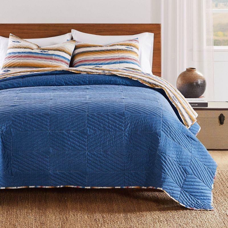 King Sapphire Blue Reversible Microfiber Quilt Set