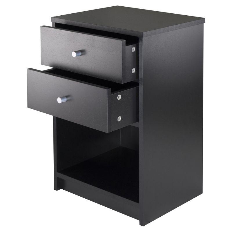 Ava Nightstand with 2 Drawers Black - Winsome: Contemporary Bedside Table, Sleek Design, Storage Shelf