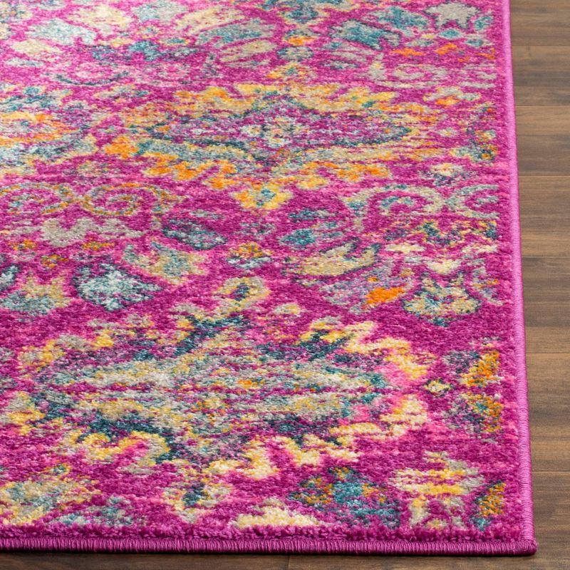 Fuchsia and Blue Synthetic Geometric Floral Area Rug 3' x 5'