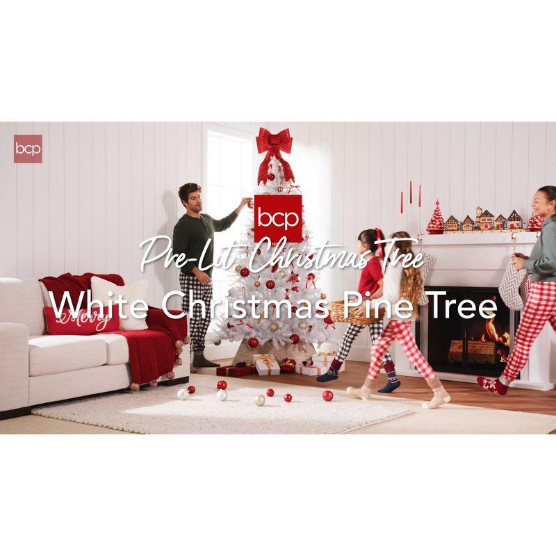 Best Choice Products 4.5ft Pre-Lit Premium Hinged Artificial White Christmas Pine Tree w/ 200 Multicolor Lights, Stand