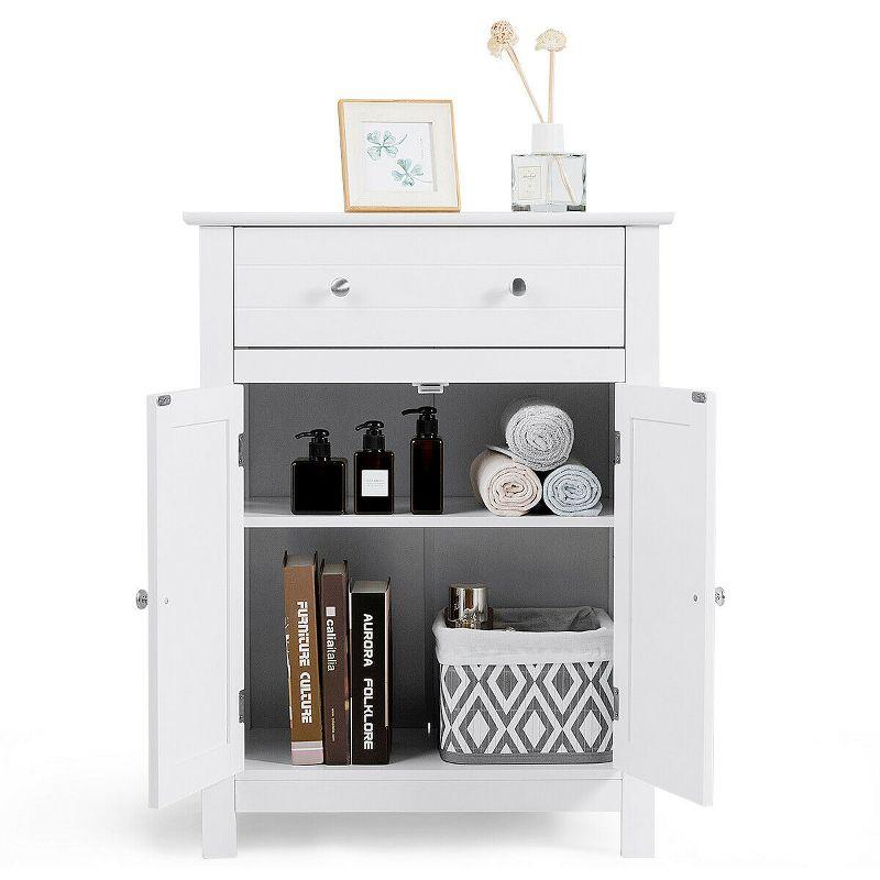 Tangkula Bathroom Storage Cabinet Free Standing Large Drawer W/Adjustable Shelf White