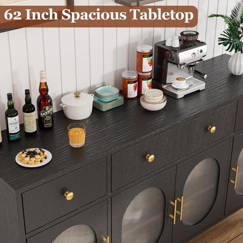 62" Large Sideboard Buffet Cabinet with Storage and 3 Drawers, Buffet Table Coffee Bar Storage Cabinet with 4 Glass Doors