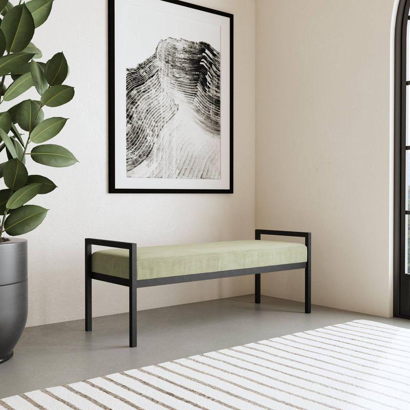 Modern Metal Bench Light Sage Green- HomePop: Velvet Upholstered, Entryway & End of Bed Seating