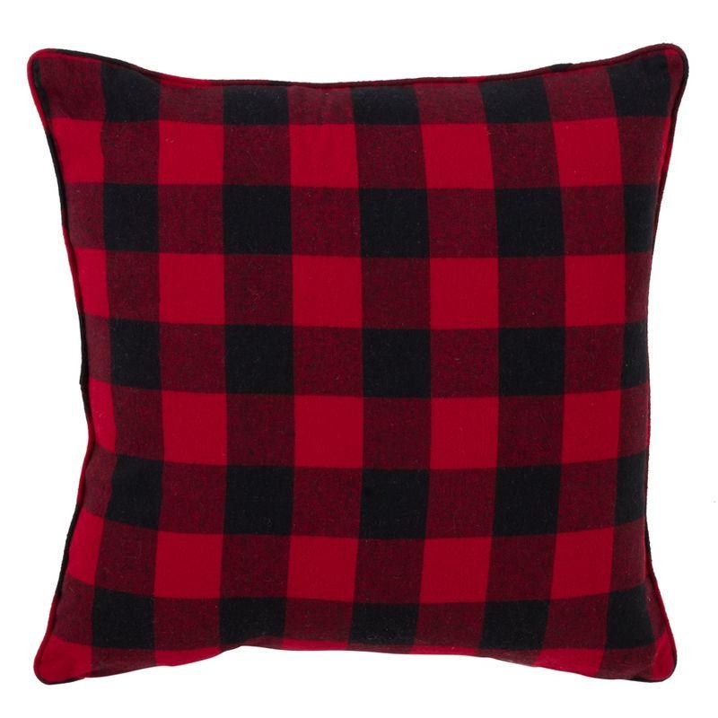 18"x18" Buffalo Plaid Square Throw Pillow Red - Saro Lifestyle: Cotton Cover, Duck Feather & Down Filled, Zippered