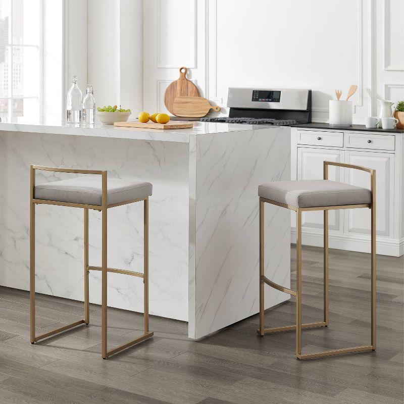 Harlowe Modern Gray Velvet & Steel Bar Stools, Set of 2