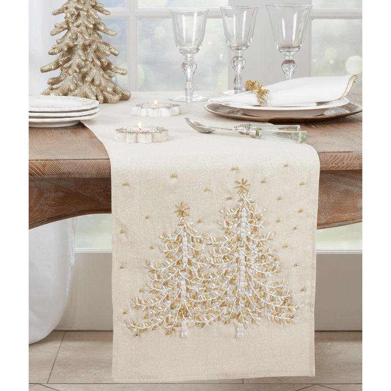 Natural Embroidered Christmas Tree Table Runner, 14" x 72"