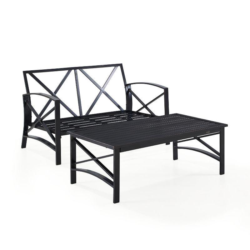 Kaplan 2-Piece Black Steel Outdoor Conversation Set with Oatmeal Cushions