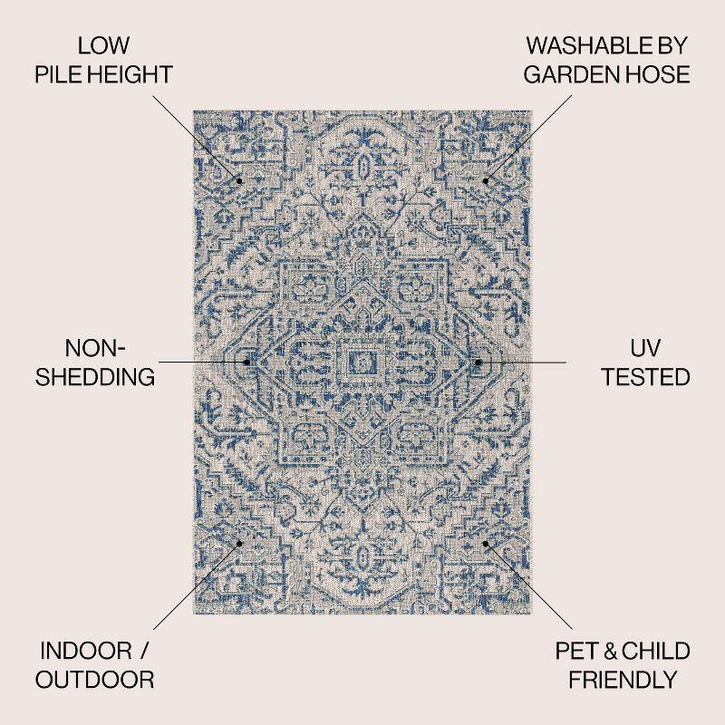 JONATHAN Y Estrella Bohemian Medallion Textured Weave Navy/Gray 9' Round Indoor/Outdoor Area Rug