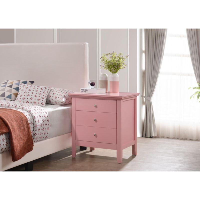 Passion Furniture Hammond 3-Drawer Pink Nightstand (26 in. H x 24 in. W x 18 in. D)