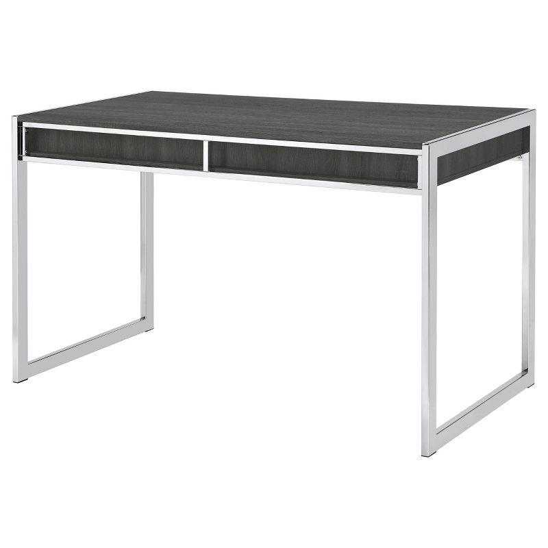 Wallice 2 Drawer Writing Desk with Chrome Base Weathered Gray - Coaster: Modern Home Office Furniture