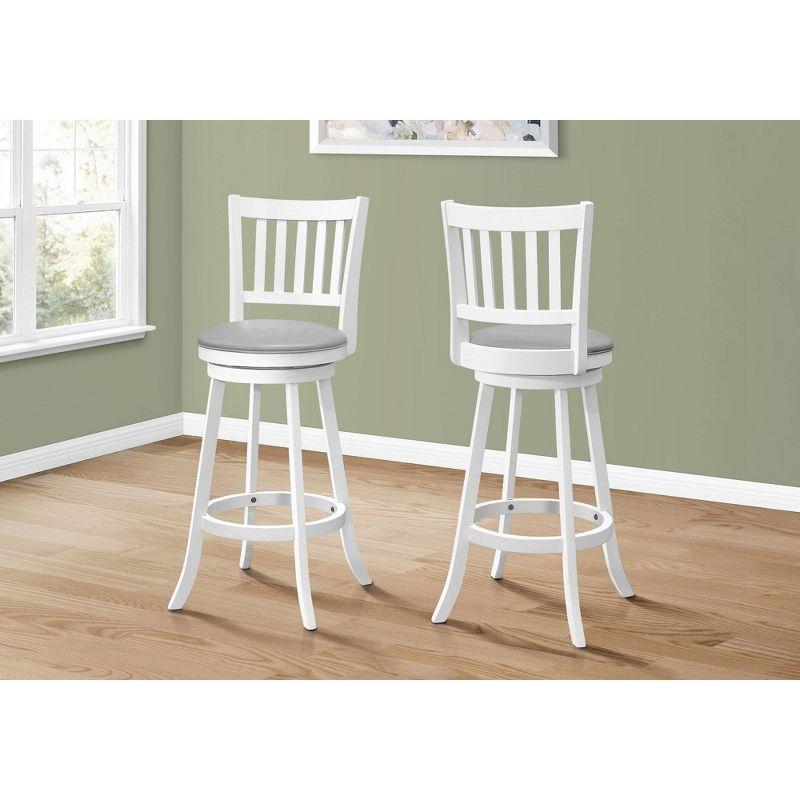Monarch Specialties Bar Stool Set Of 2 Swivel Counter Height Kitchen White Wood Grey Leather Look Transitional