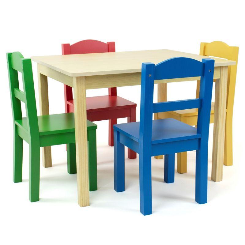 Natural Wood Kids Table with Multicolor Chairs Set