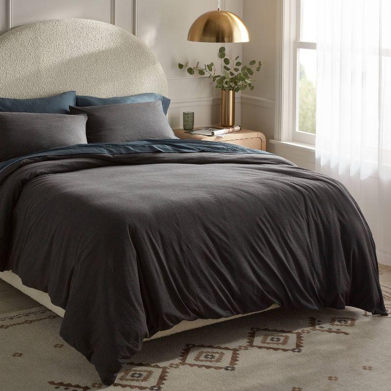 King Dark Gray Cotton Jersey Duvet and Sham Set