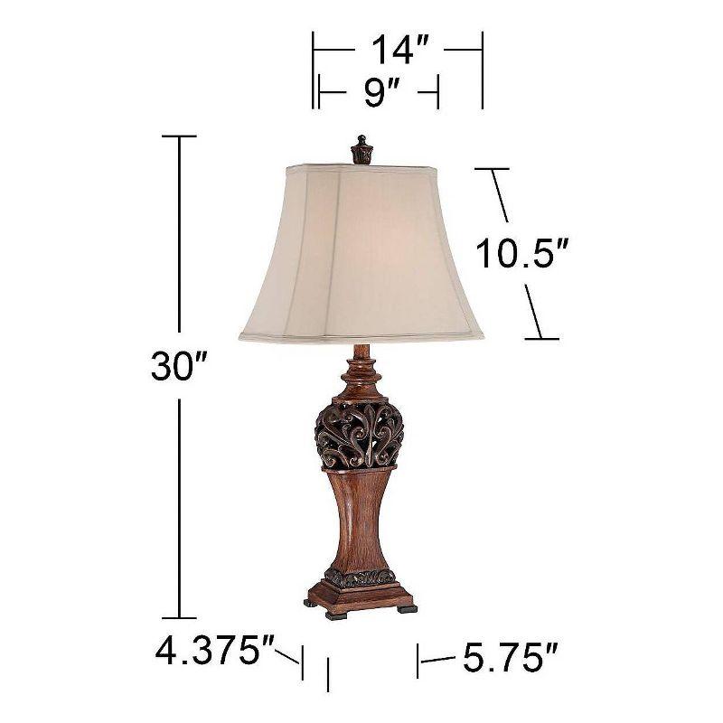 Regency Hill Exeter Traditional Table Lamps 30" Tall Set of 2 Bronze Wood Carved Leaf Cream Rectangular Bell Shade for Bedroom Living Room Bedside