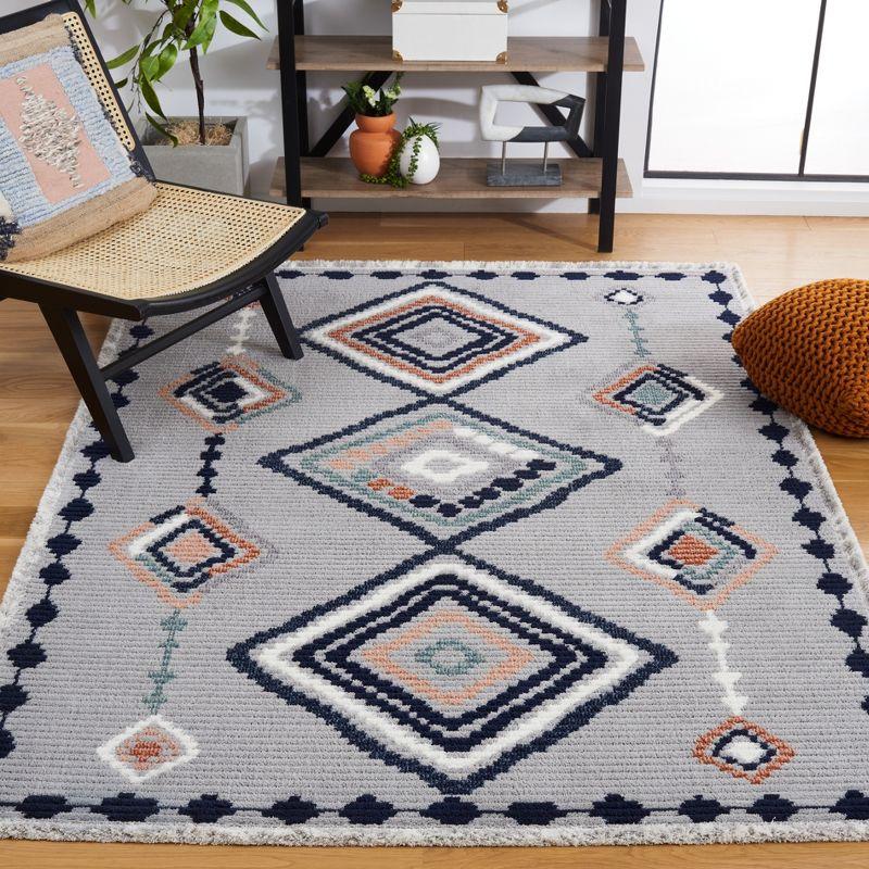 Marrakesh Gray and Blue Flat Woven Wool Rug, 5'3"x7'6"