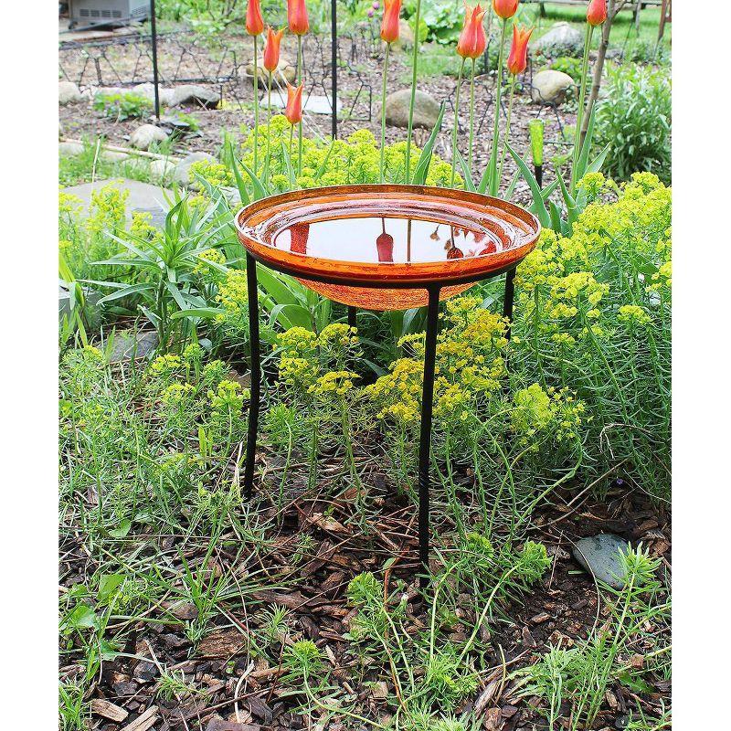 Mandarin Orange Hand-Blown Crackled Glass Hanging Birdbath Bowl