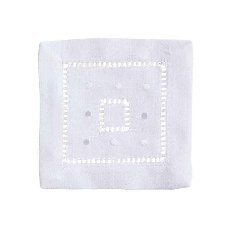 Classic White Hemstitch Embroidered Border 6" Cotton Napkins, Set of 12