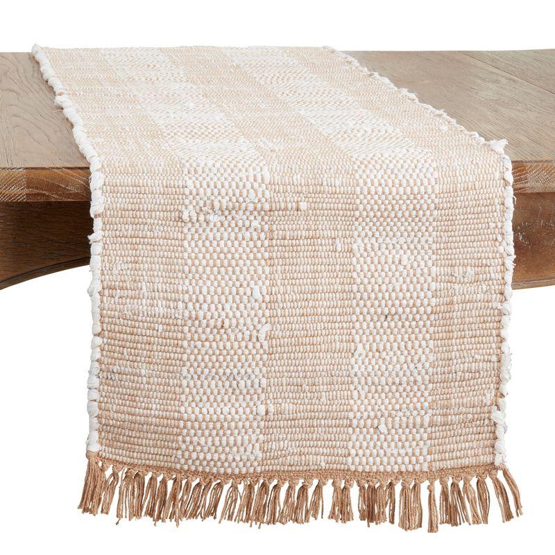 Natural Cotton Striped Chindi Table Runner with Fringe