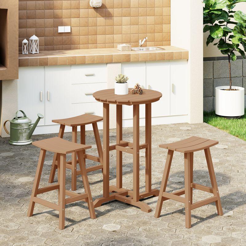 Teak Round HDPE 3-Person Outdoor Bistro Set with Stools