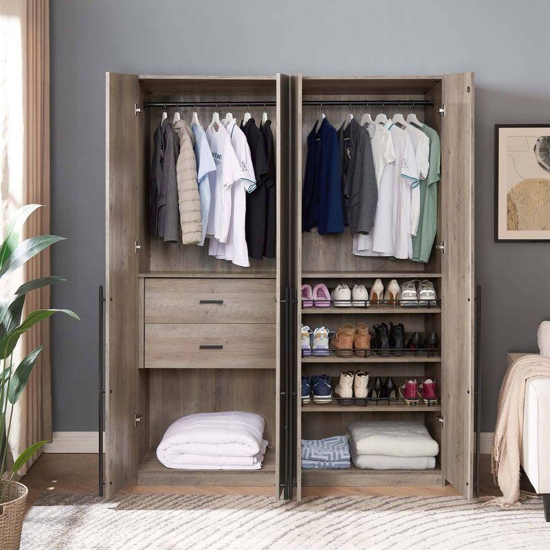 Rustic Grey 4-Door Modular Wardrobe Closet