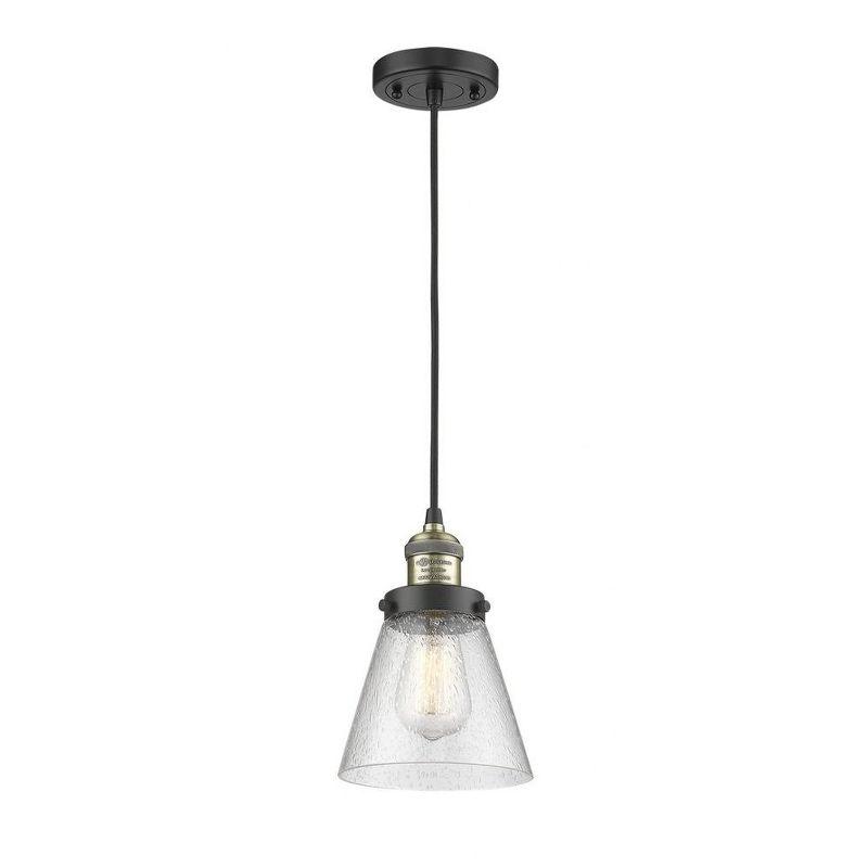 Black Antique Brass Mini Pendant Light with Glass Shade