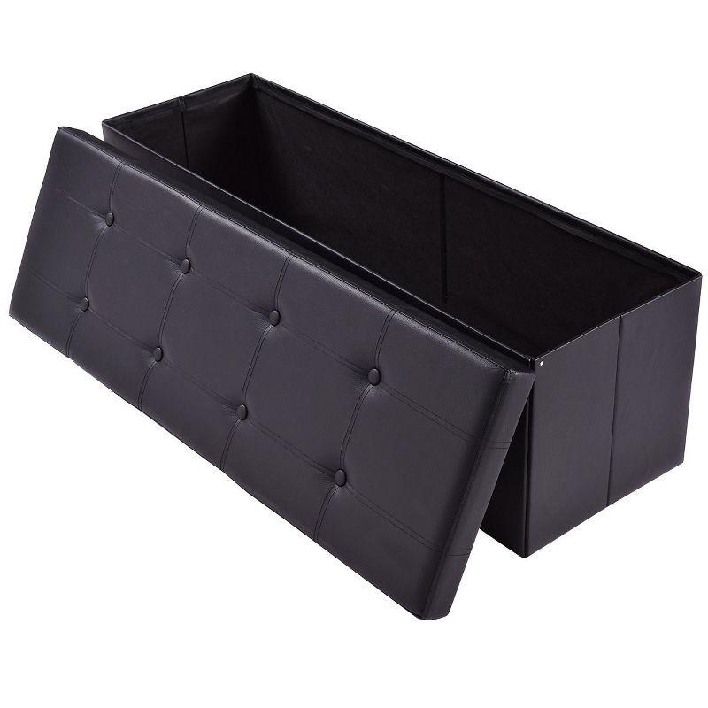 Costway 45''x15''x15'' Large Folding Storage Faux Leather Ottoman Pouffe Box Stool Black