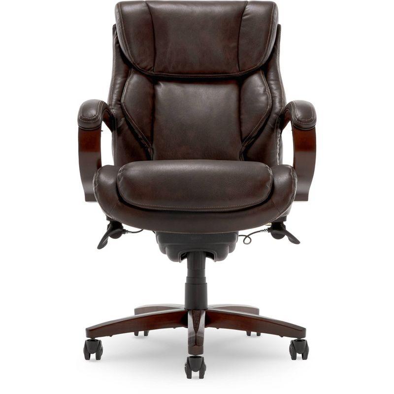 La-Z-Boy La-Z-Boy Bellamy Executive Office Chair with Memory Foam Cushions, Real Wood Arms and Swivel Base, Waterfall Seat Edge, Faux Bonded Leather