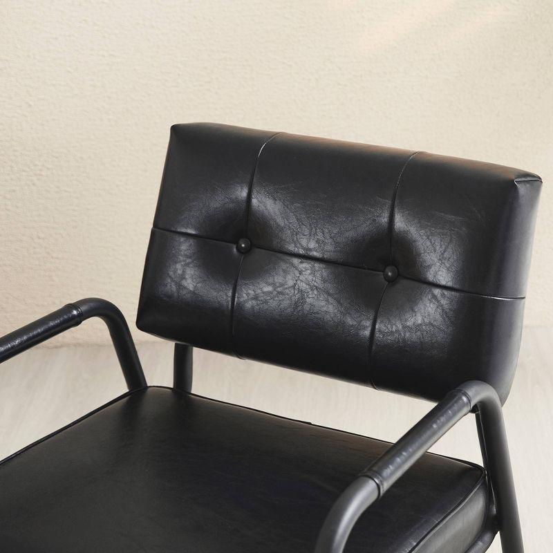 Mid-Century Modern Leatherette Arm Accent Chair Frosted Black Metal Frame Black - Glitzhome