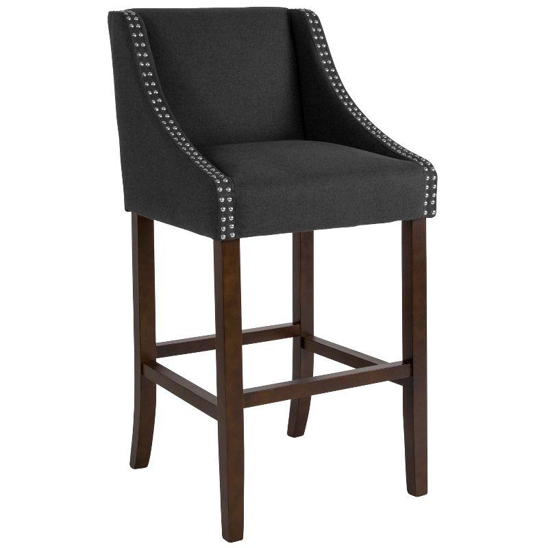 Charcoal Fabric Bar Height Stool with Nailhead Trim