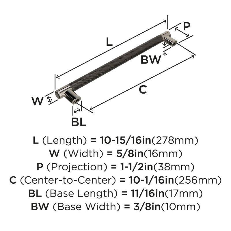 Amerock Esquire 10-1/16 inch (256mm) Center-to-Center Polished Nickel/Gunmetal Cabinet Pull