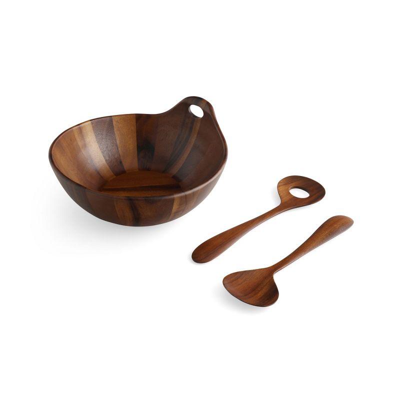 Acacia Wood Salad Bowl with Servers, 13-Inch, 3-Piece Set