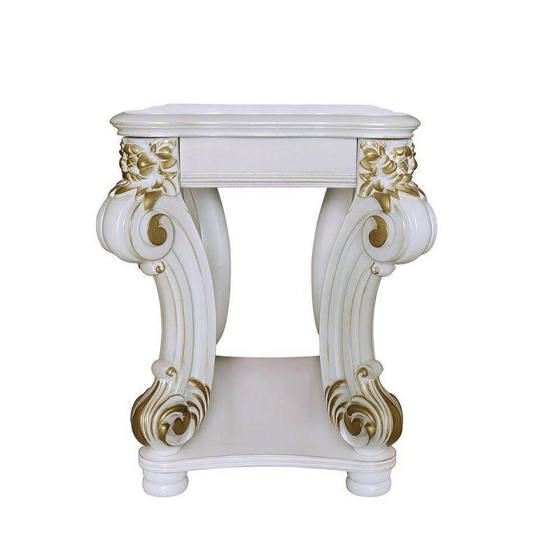 30" Vendome Accent Table Antique Pearl Finish - Acme Furniture: Scrolled Legs, Square Design, Storage Shelf