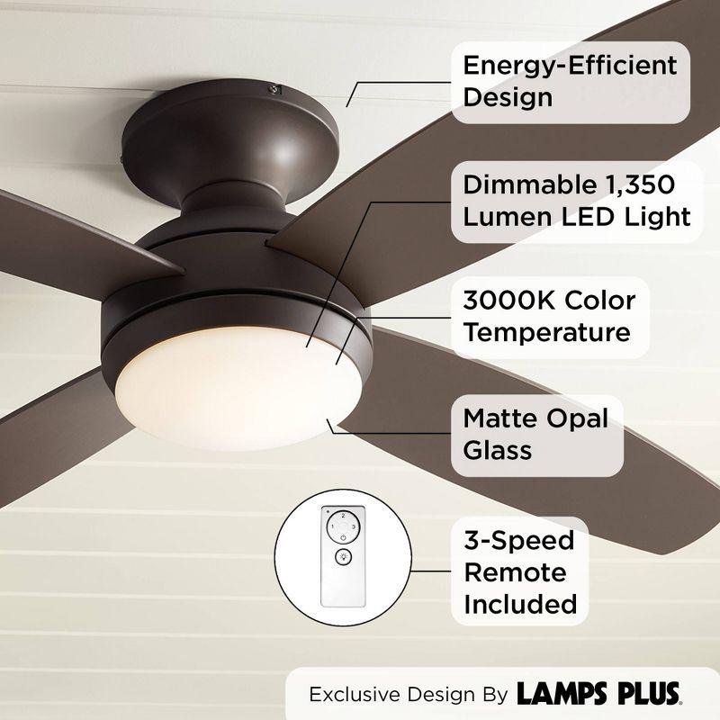 Casa Vieja 52" Casa Elite Mid Century Modern Indoor Ceiling Fan 4 Blade LED Light Remote Control Oil Rubbed Bronze Finish Bedroom Living Room Hugger