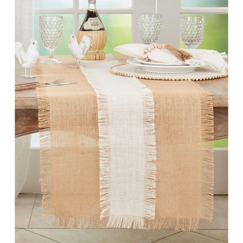 Natural Jute Table Runner with White Banded Design