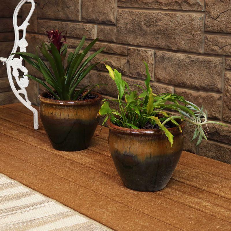 Sunnydaze Chalet Outdoor/Indoor High-Fired Glazed UV- and Frost-Resistant Ceramic Planters with Drainage Holes - 2-Pack